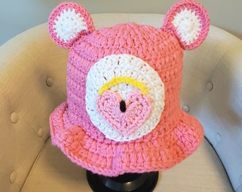 Pink Secret Bear Bucket Hat: Crochet Cosplay Rave Hat