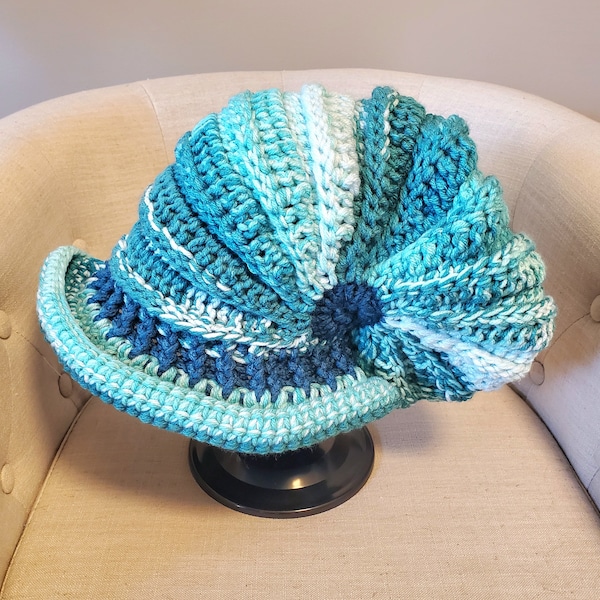 Conch shell hat, seashell hat, snail shell hat, Rastafarian slouchy hat, ocean blues