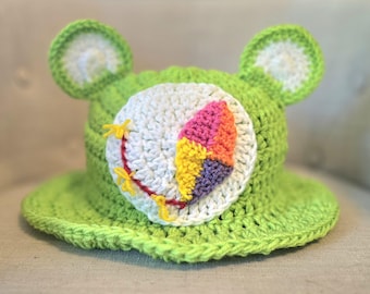 DO YOUR BEST bear, care bear character inspired bucket hat, Lime Green crochet bucket hat