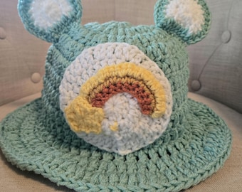 Crochet Wish Care Bear inspired Bucket Hat: Mint Green Cosplay Rave Hat