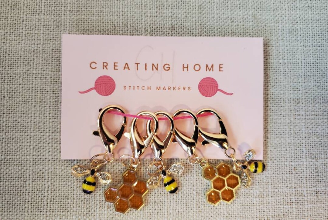 Honey Bee Stitch Markers, Progress Keepers for Knitting Crochet Set of