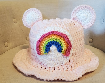 Carebear character inspired bucket hat, Cheer Bear hat