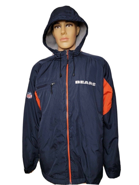 Chicago Bears Reebok on Field Hooded Coat Jacket Blue Orange Mens Small Football