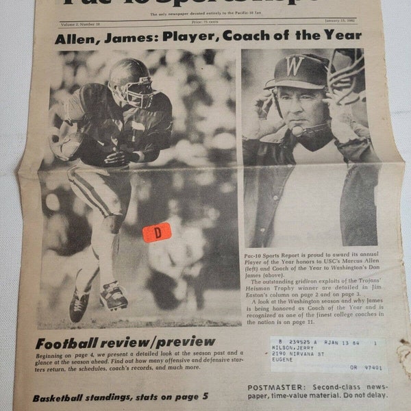 Vintage Pac 10 Sports Report Football Newspaper Don James UW Marcus Allen USC