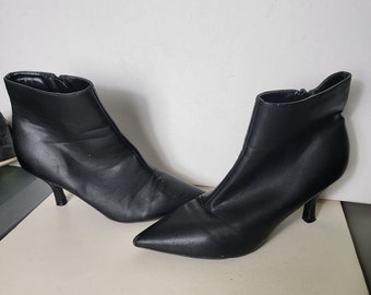 Ladies Party Shoes Synthetic Leather High Heels Zip Up Ankle Boots Black Size 7