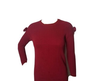 Tommy Bahama Youth Girls Sweater Pullover Solid Red Bows Size Medium Long Sleeve