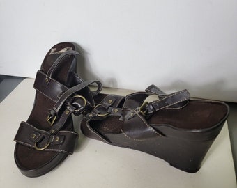 Womens Wedge Sandals Brown Size 7m Straps