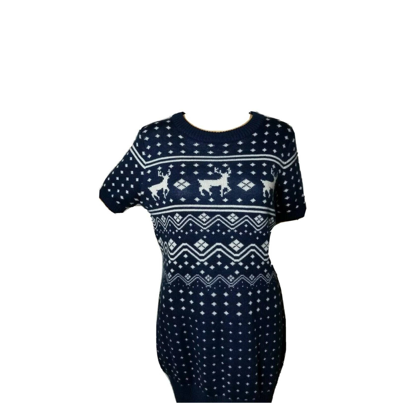 JTsHeroeShop Tipsy Elves Ugly Christmas Sweater Dress Blue White Womens Size Large Xmas