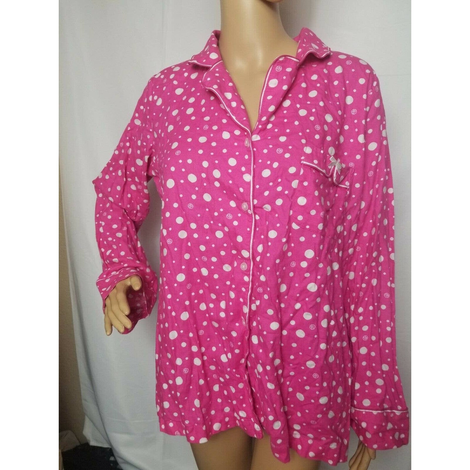 Victoria Secret Pajama Top Pink White Polka Dot Womens Large Etsy
