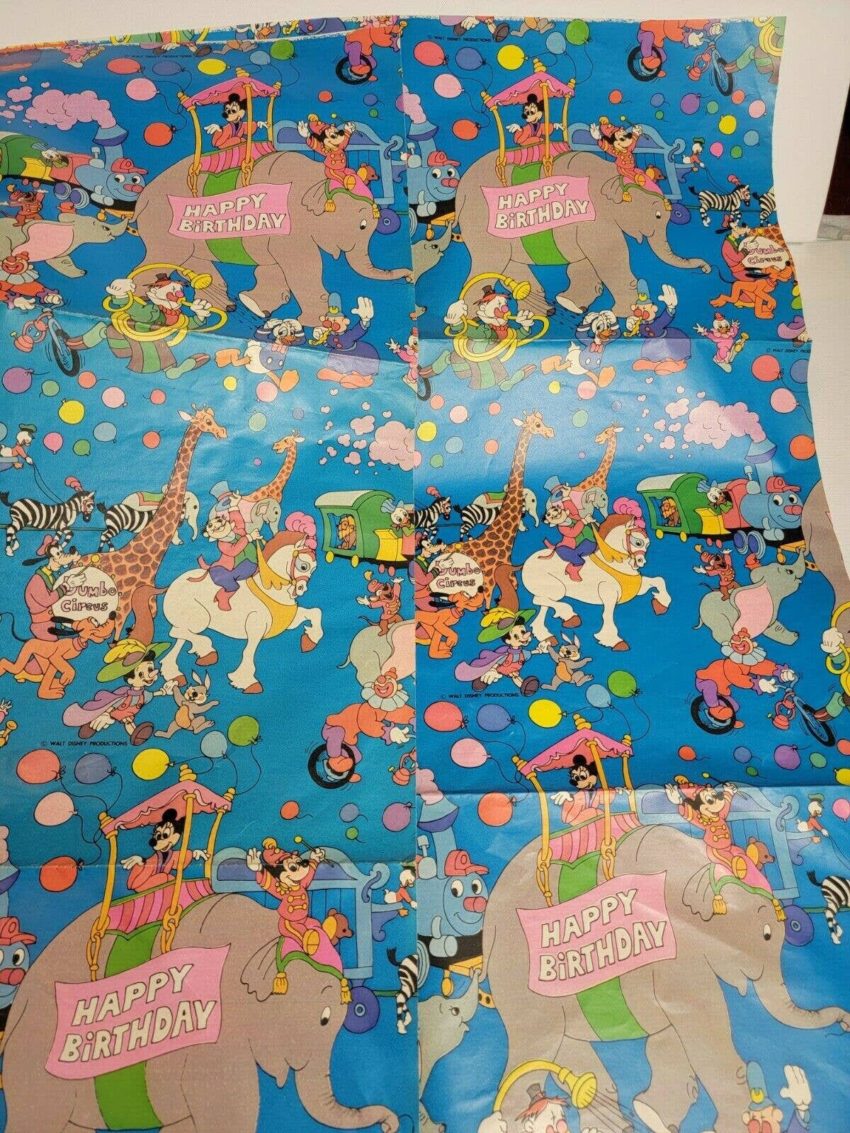 Walt Disney Wrapping Paper Vintage Dumbo Circus Happy Birthday Mickey