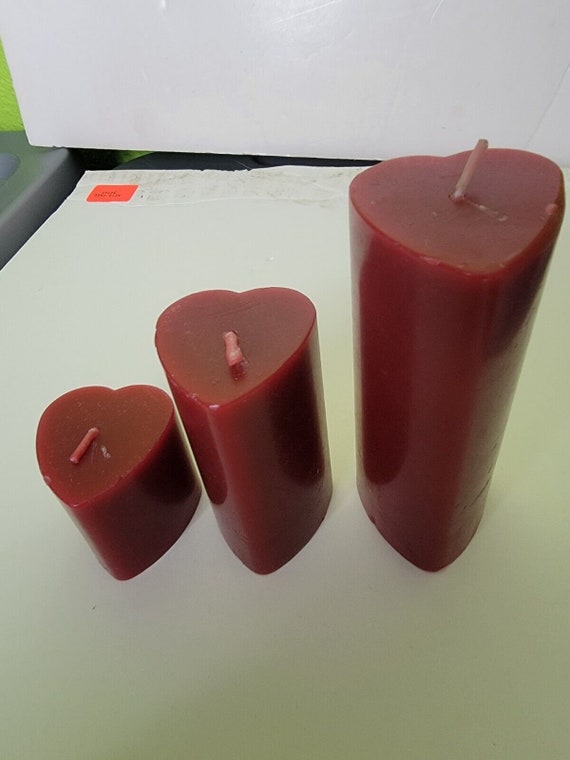 Lot Of 3 Heart Shaped Candles Red Valentines Day