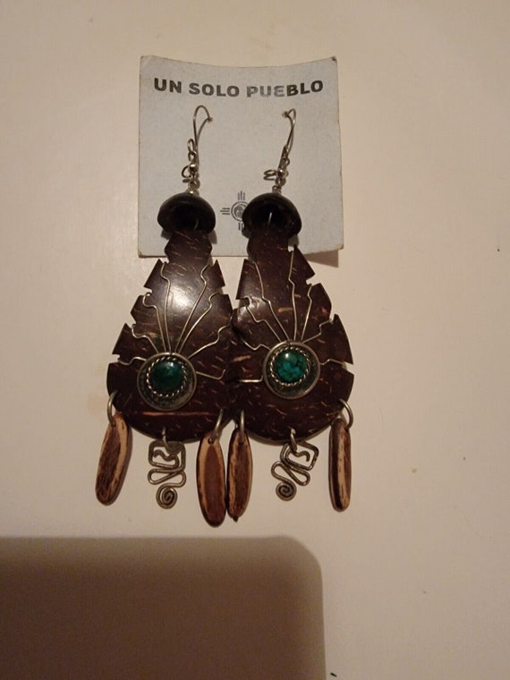 Native American Earrings Un Solo Pueblo Brown And… - image 1