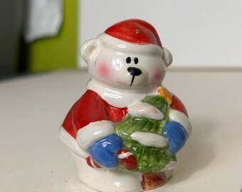 Vintage Ceramic Holiday Figurine Decor Christmas Teddy Bear