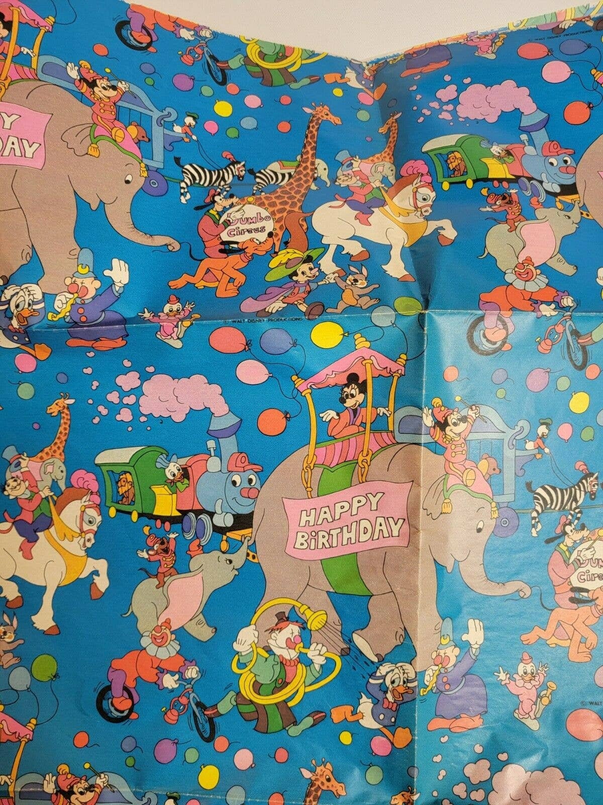 Walt Disney Wrapping Paper Vintage Dumbo Circus Happy Birthday Mickey