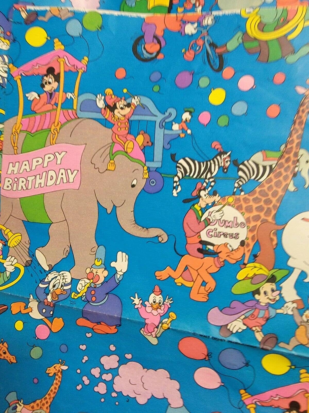Walt Disney Wrapping Paper Vintage Dumbo Circus Happy Birthday Mickey