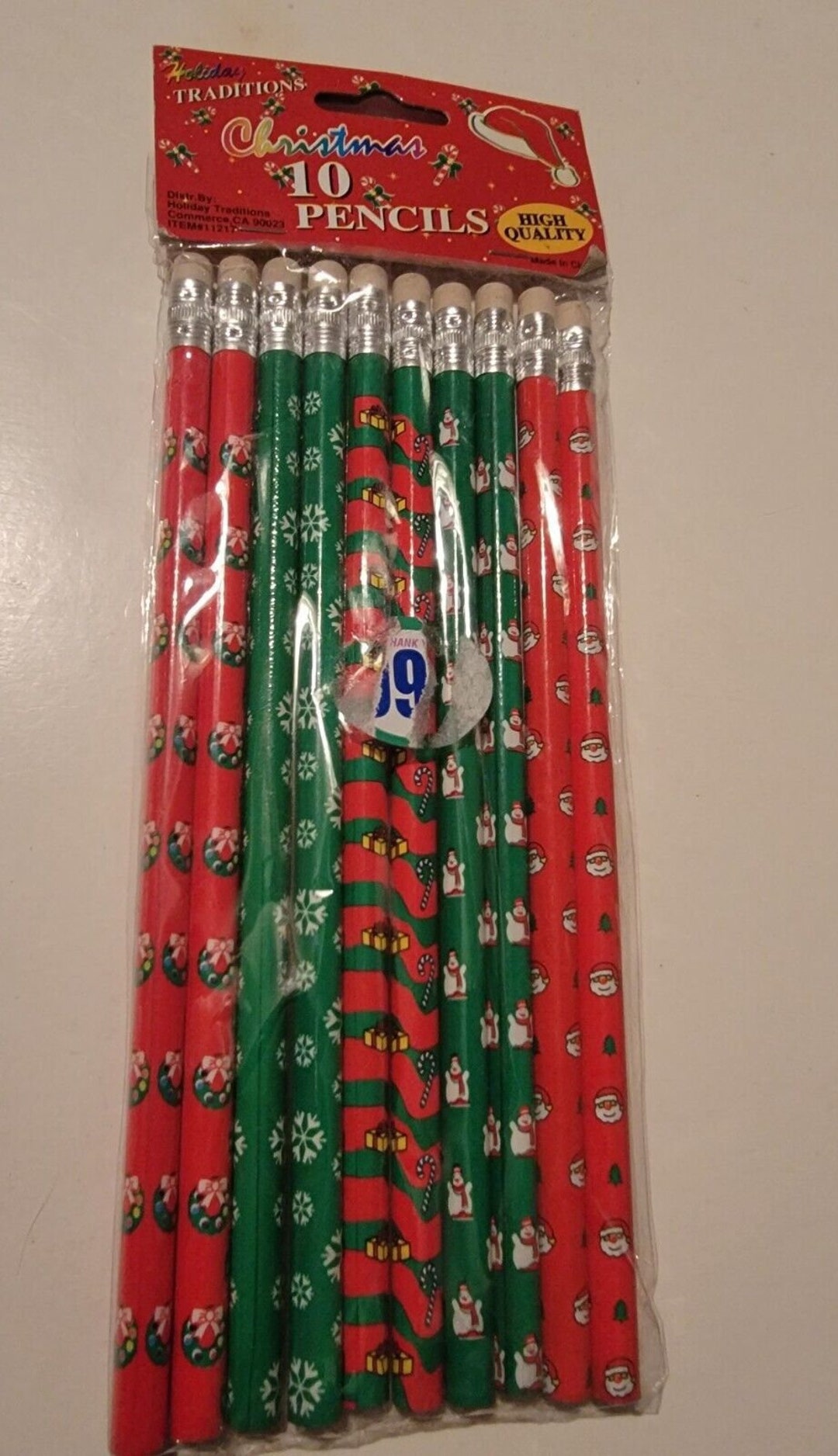 Holiday Traditions 10 Christmas Pencils Set 11217 Snowman Santa Wreath