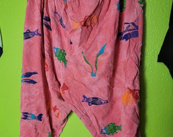 Vintage Womens Bottoms Coconut Bay All Over Print Fish Pink 3X Sea Shirt Pants