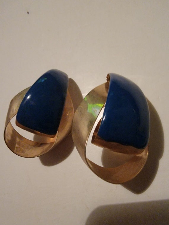 Retro Vintage Earrings —80’s-90’s— Royal Blue Hoo… - image 1