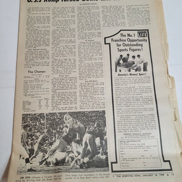 Journal de sport vintage des années 1960 O.J. Simpson Usc Trojans Rosebowl Ohio State Osu