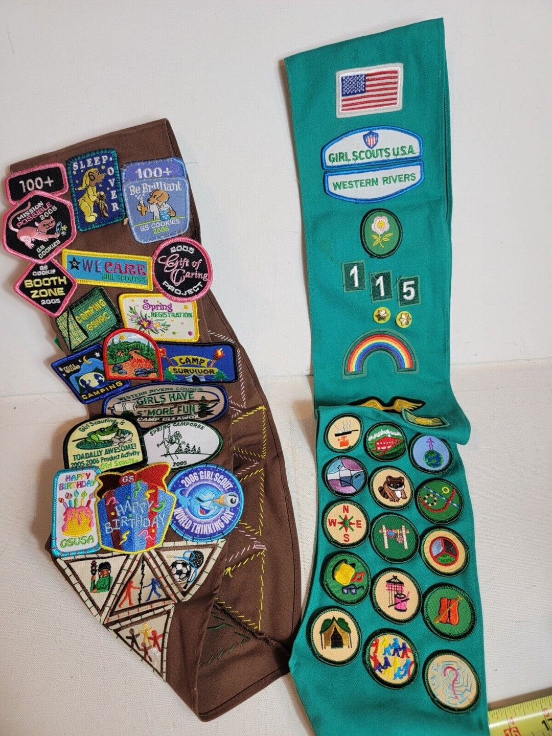 2 Girl Scout Scouts USA Sashes Sash With 50 Badges Green Etsy