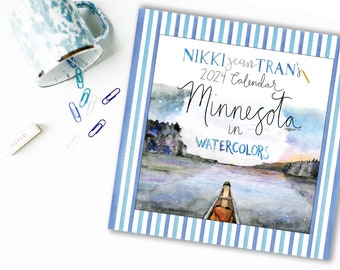 2024 Minnesota Watercolor Calendar | Minnesota Calendar | Watercolor Calendar | 2024 Calendar | Illustrated Calendar