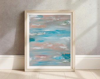 Blue Abstract Art Print | Soft Coastal Inspired Wall Decor | Cloudlike Acrylic Painting Print | Serene Modern Art