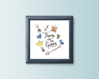 Gardening Quote | Garden Watercolor | Watercolor Spring | Garden Illustration | Gardening | Home Decor