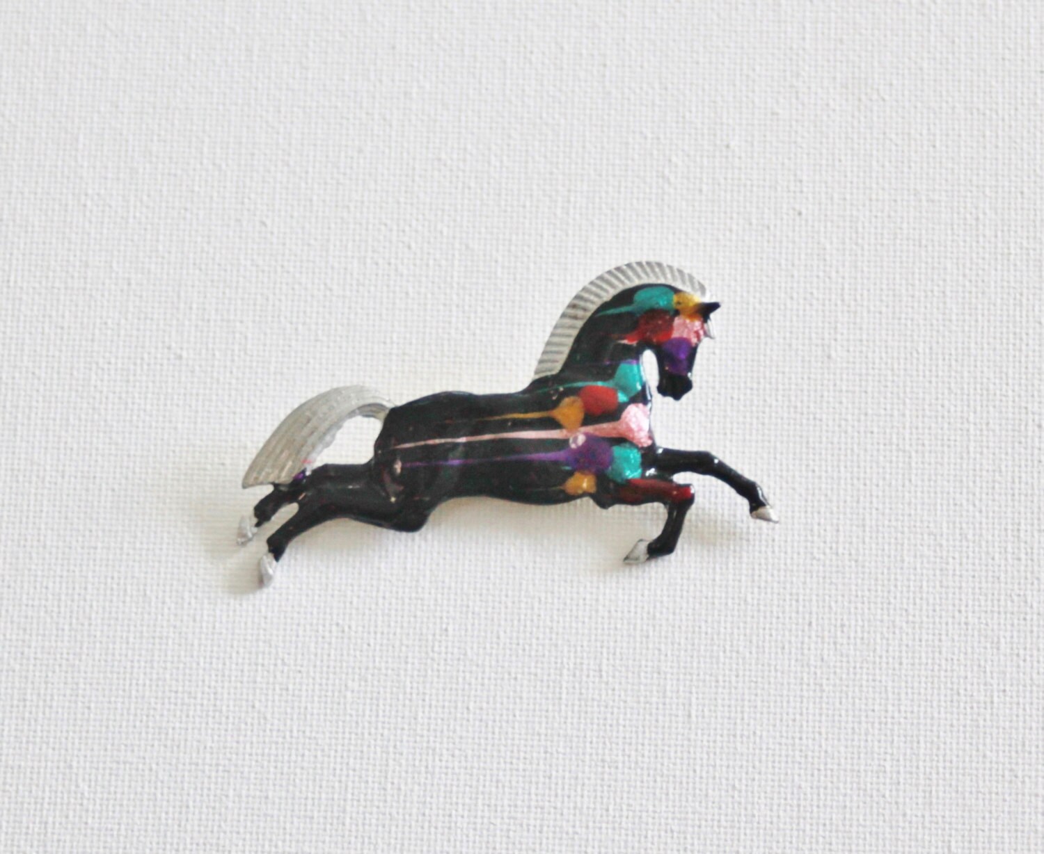 Hand Painted Roman Horse Pin Black Etsy