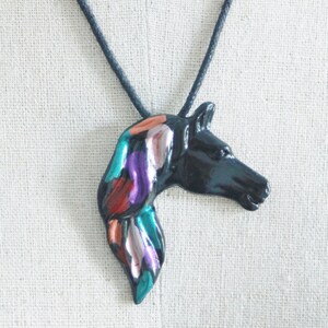 Hand Painted Horse Head with Colorful Mane Necklace