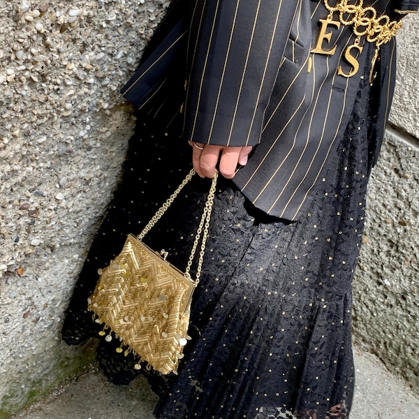 Vintage Madmoiselle Spitzenrock in Schwarz mit Gold