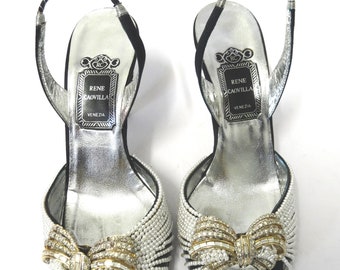 Vintage Rene Caovilla Cinderella Slingback High Heels Sandals with jewels