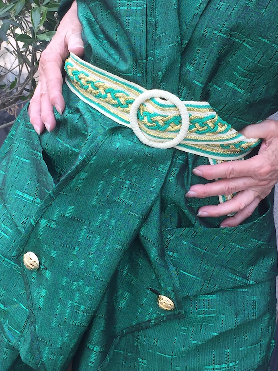 Vintage Handmade Braided Belt in Green Cream and Gold YSL  display picture 1