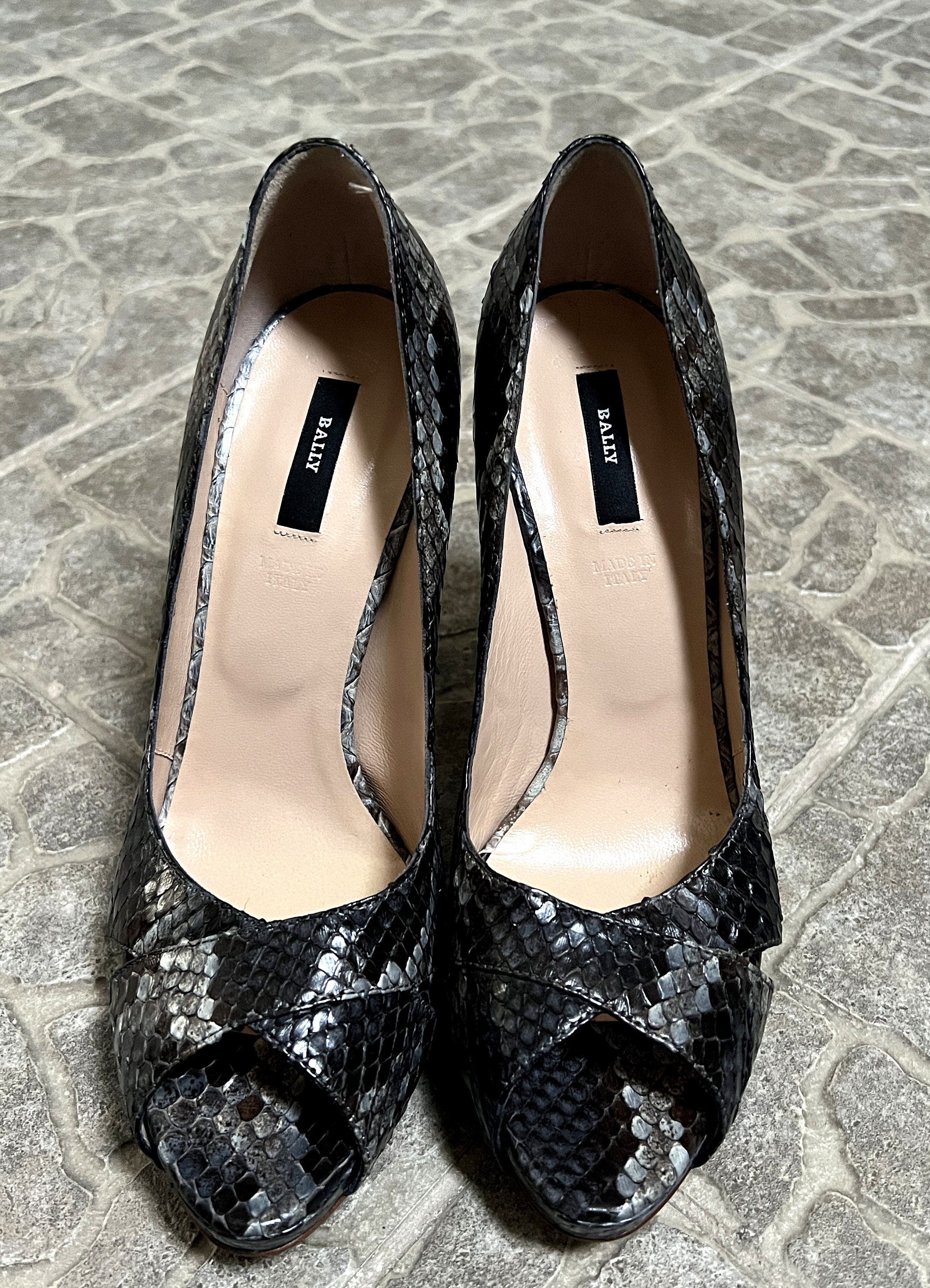 Vintage Bally Switzerland Peeptoe Pleateau Snakeskin High Heel Pumps Etsy