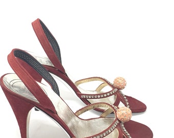 Vintage 60s princess Slingback Heels by Chrisitian Dior France unique Runway pieces in Red with gemstones