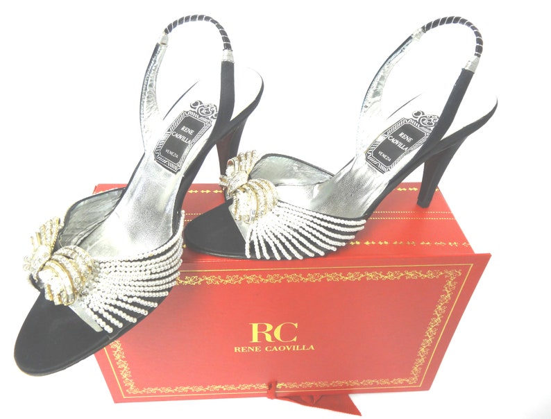 Vintage Rene Caovilla Cinderella slingback high heels sandals with shocks