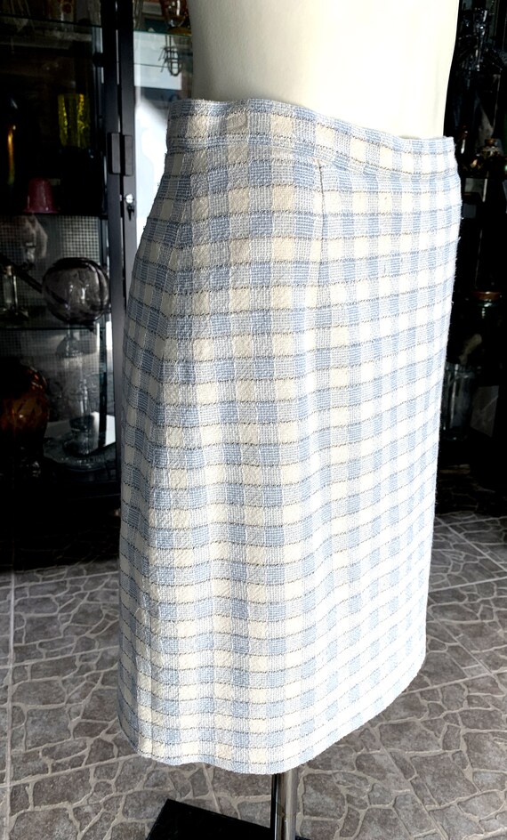 Vintage Chanel Paris Check Mini Skirt in Light Blue and