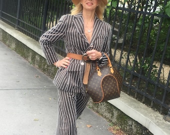 Vintage Moschino Ensemble Costume Blazer and Skirt in Pinstripe