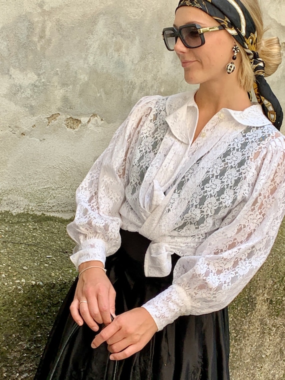 Vintage Constanze lace blouse in white Folklore S… - image 9