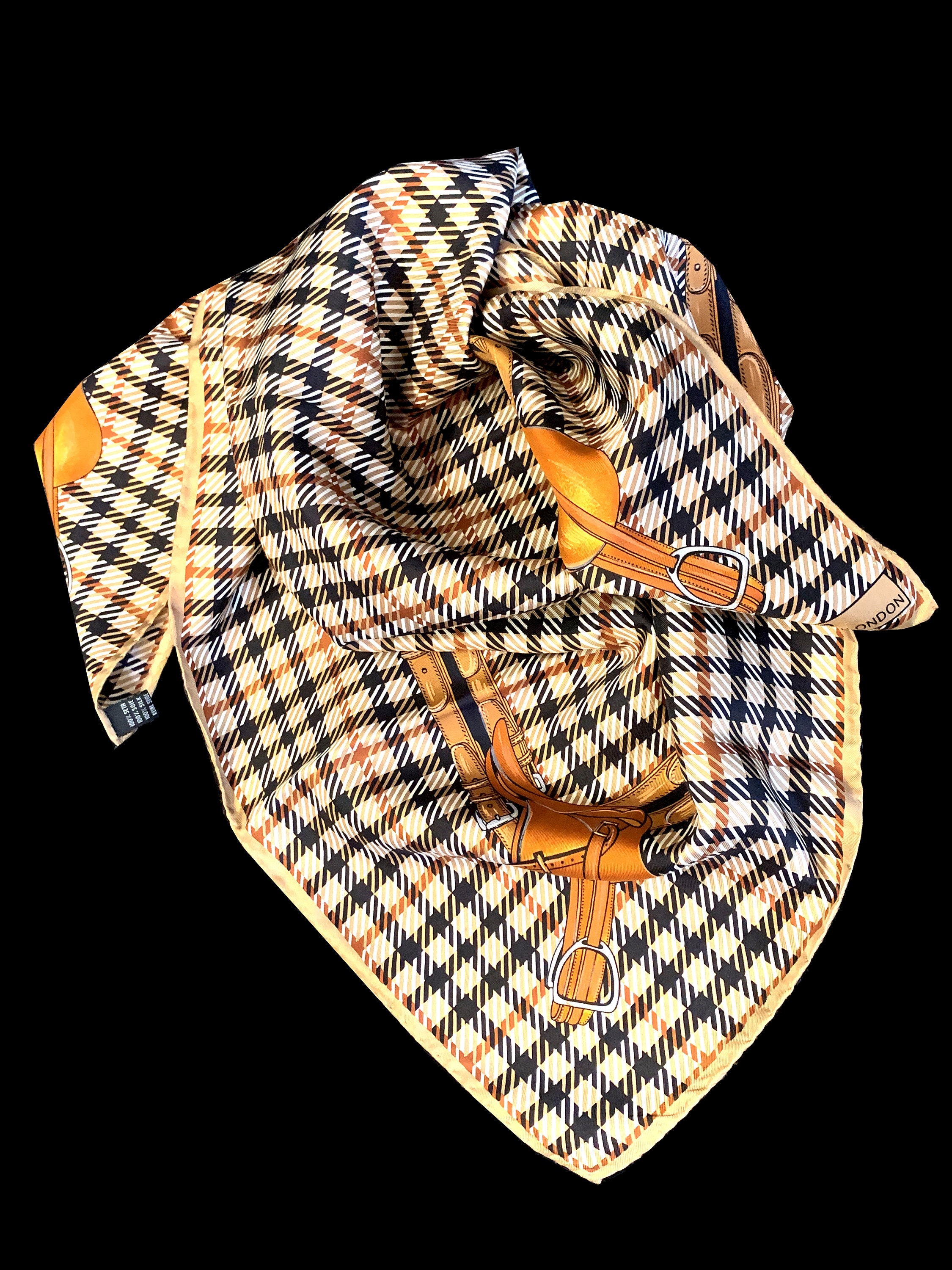 ◇DAKS◇ [SILK 100%]Black DD DAKS Long Skinny Silk Scarf DCS Oversized Designer Silk Scarf in Dark Charcoal | Bows-N-Ties.com