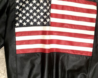Stunning Vintage Statement USA Flag Leather Jacket 90s Stunning Vintage Statement USA Flag Leather Jacket 90s