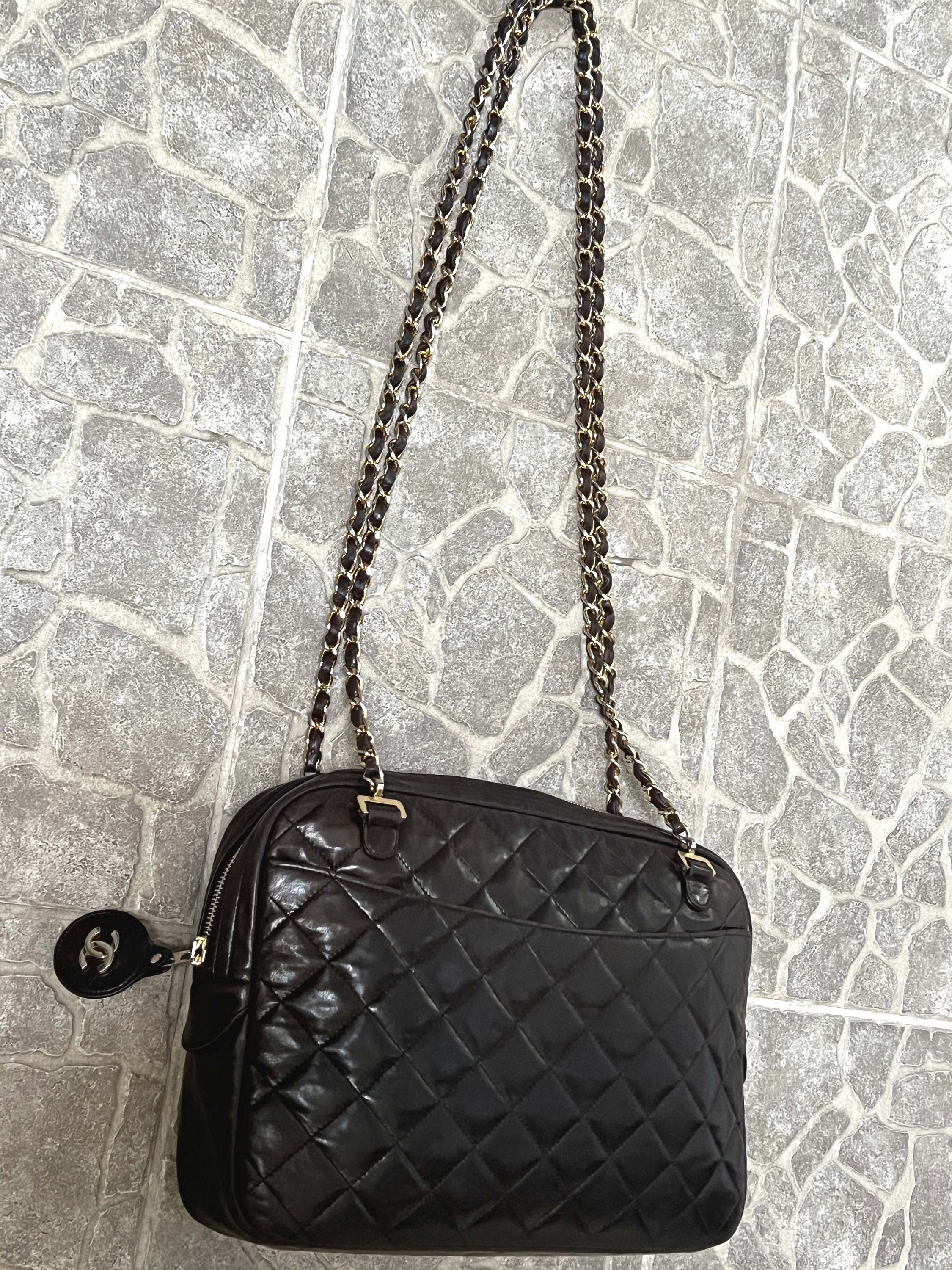 CHANEL Leather Quilted Camera Bag Gray – Past & Present Boutique