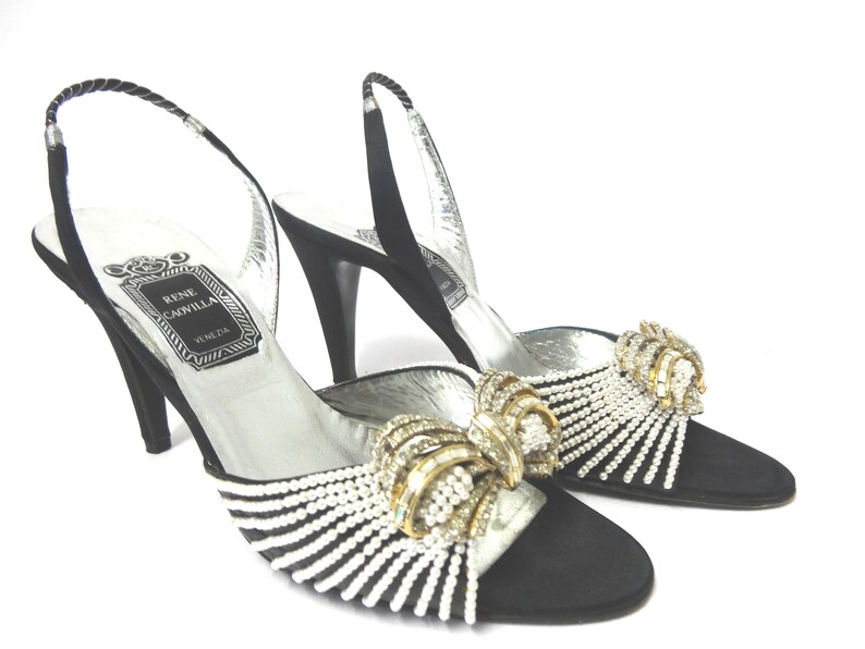 Vintage Rene Caovilla Cinderella slingback high heels sandals with shocks