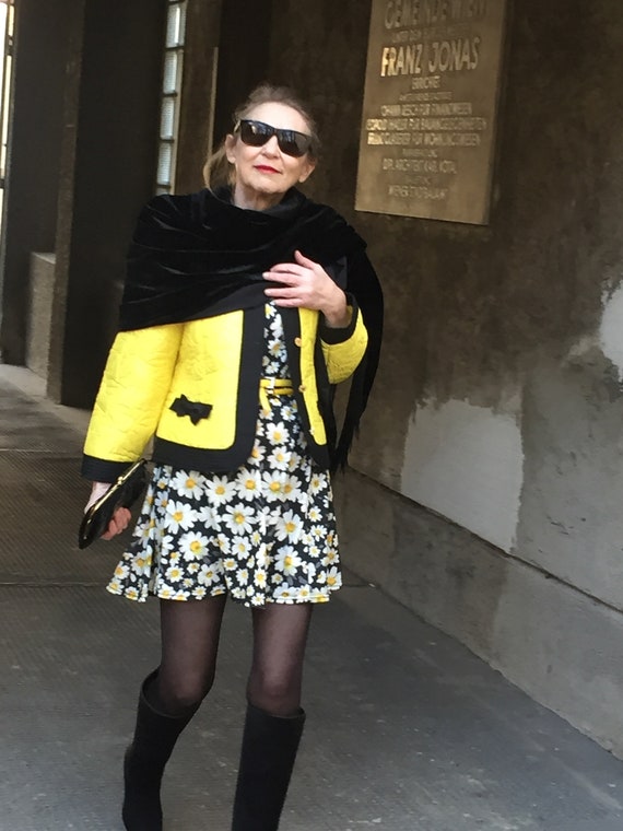 Vintage Chanel Style Silk Jacket Sunny Yellow With Black -  Israel