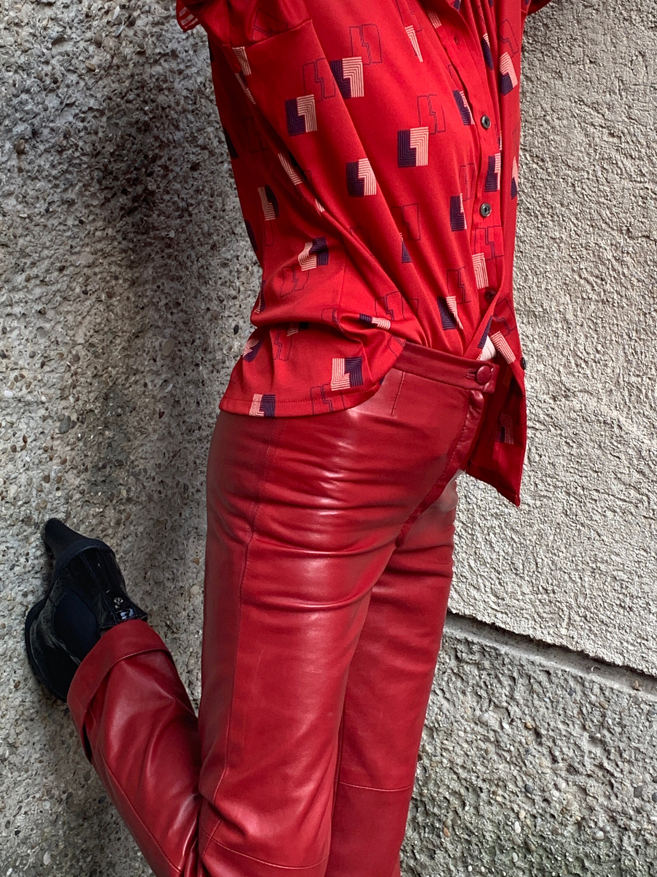 Vintage Leather Pants in Red Gucci Style - Etsy Vintage Leather Pants in Red Gucci Style - Etsy