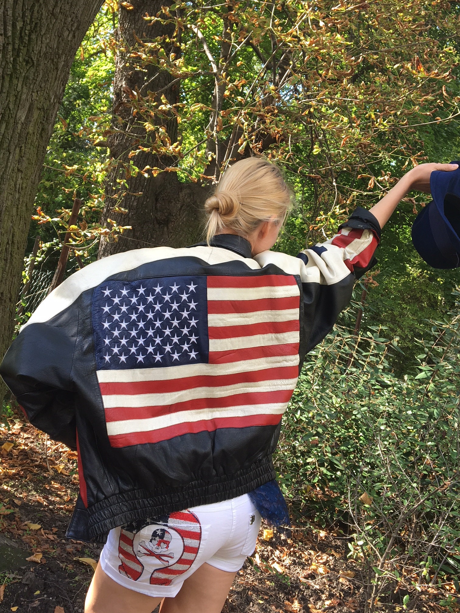 Stunning Vintage Statement USA Flag Leather Jacket 90s Stunning Vintage Statement USA Flag Leather Jacket 90s