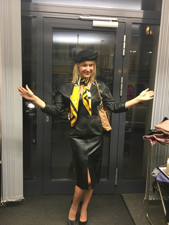 Stunning Vintage 80s leather dress coat dress in B