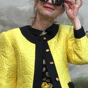 Vintage Chanel Style silk jacket sunny yellow with black