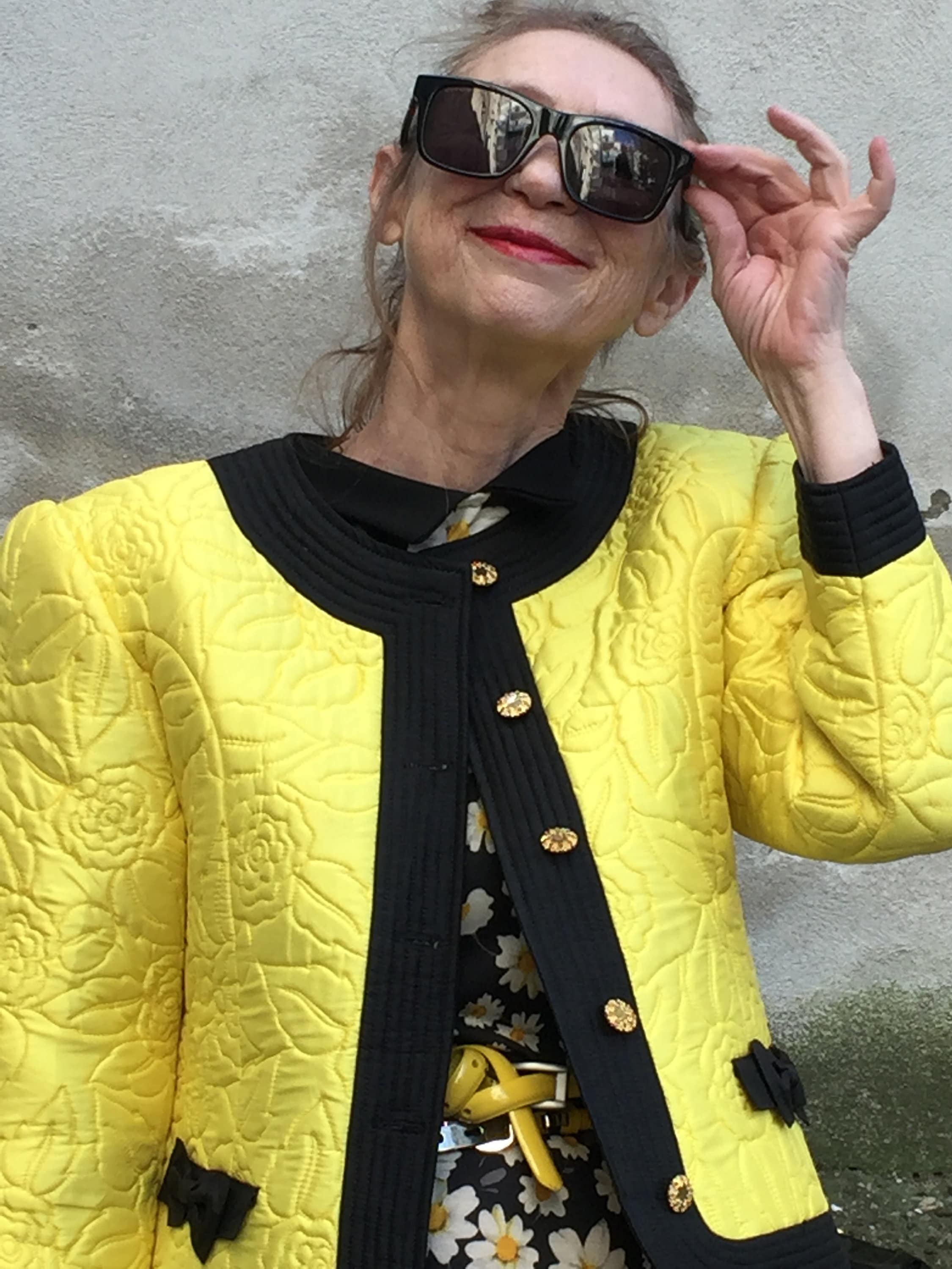 Vintage Chanel Style Silk Jacket Sunny Yellow With Black 