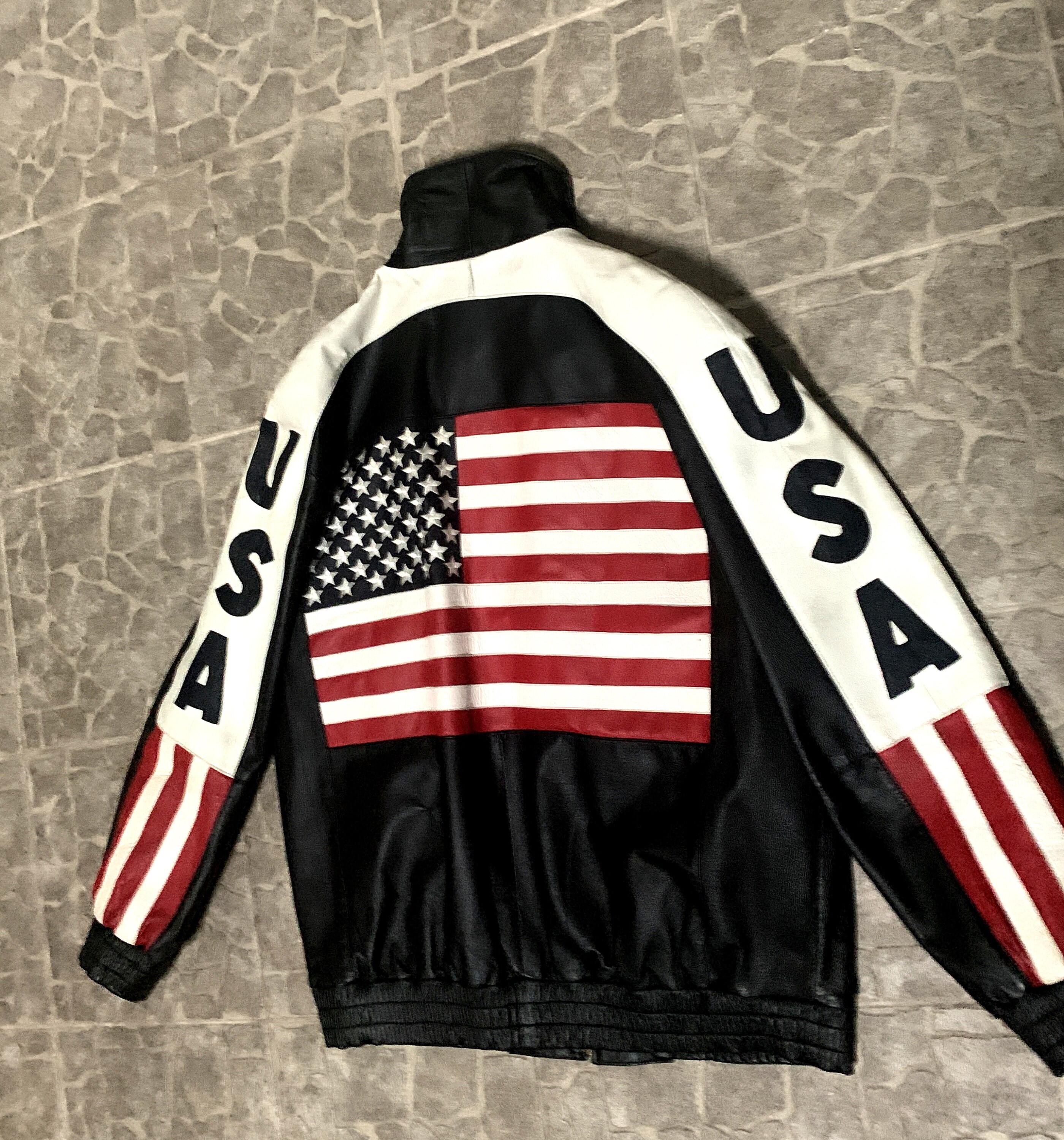 Stunning Vintage Statement USA Flag Leather Jacket 90s