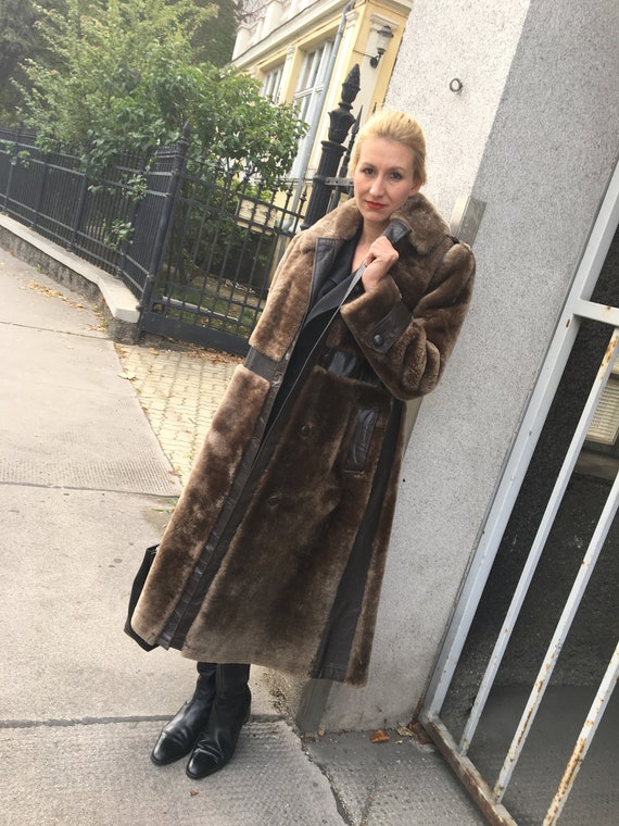 Vintage Teddy Fake Fur Coat Coat Coat with leather